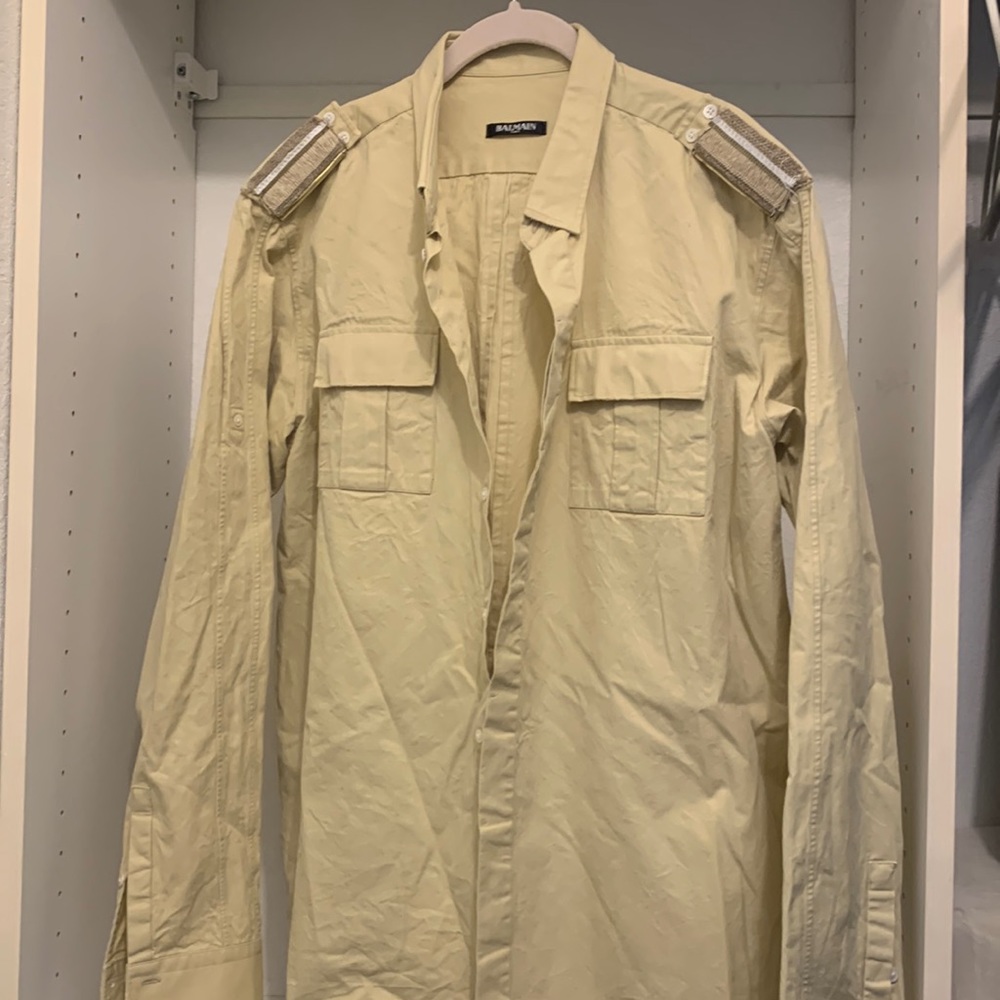 Balmain Light Khaki Thick Long Sleeve Shirt